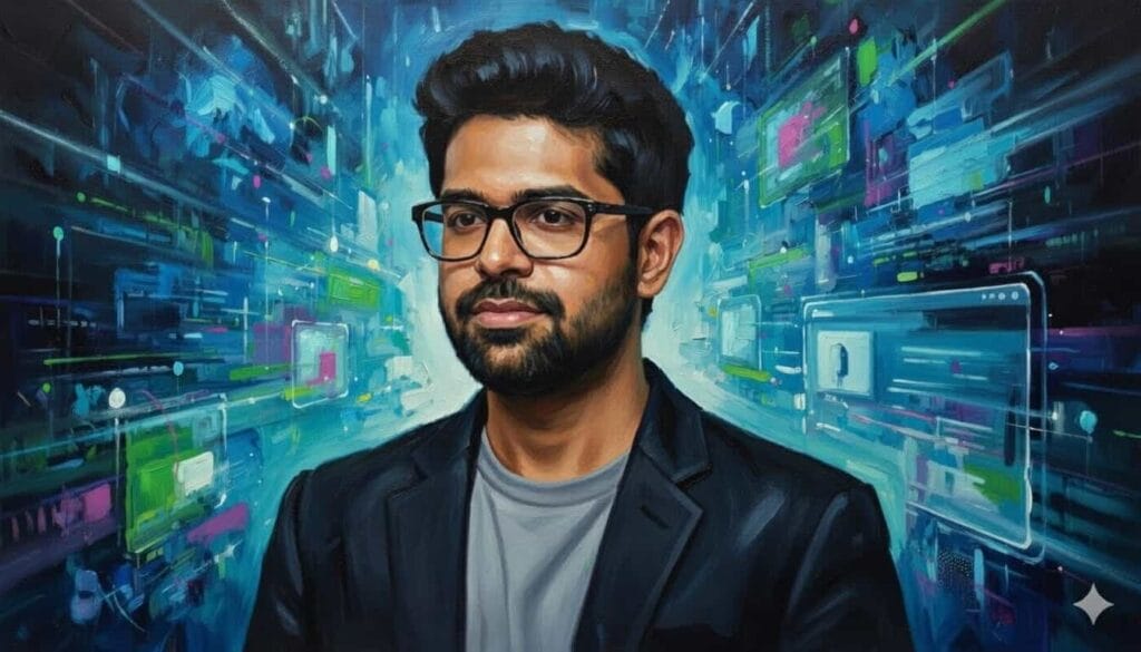 Un retrato al óleo de Aravind Srinivas